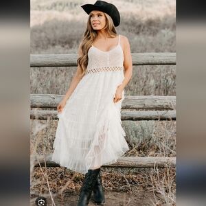 74-Nwot POL Cream Crochet Knitwear Maxi Dress